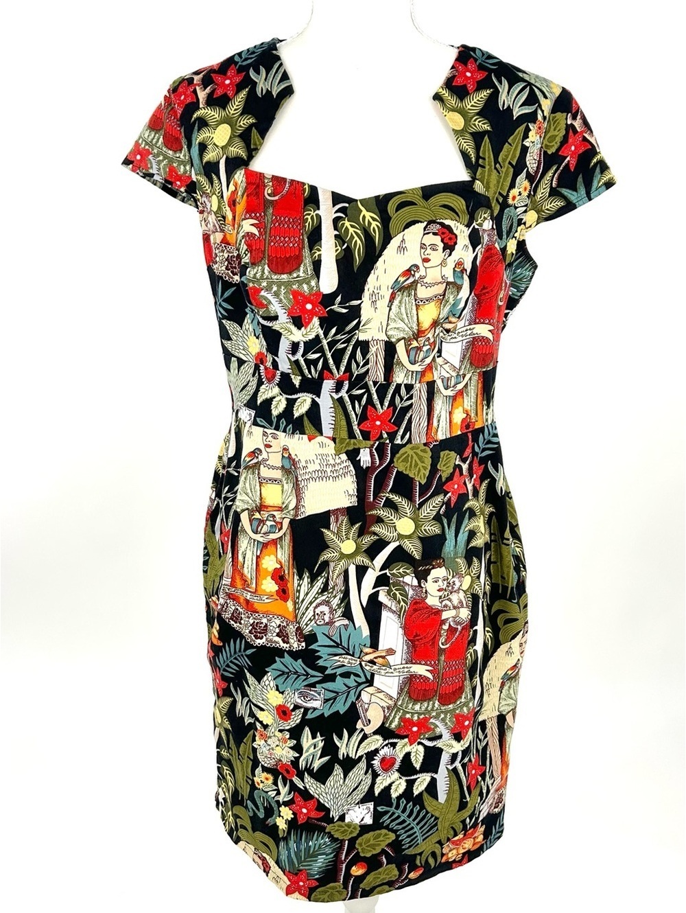 A Grace Karin Frida Kahlo Print Sheath Dress Art Floral Stretch Cotton 38 M